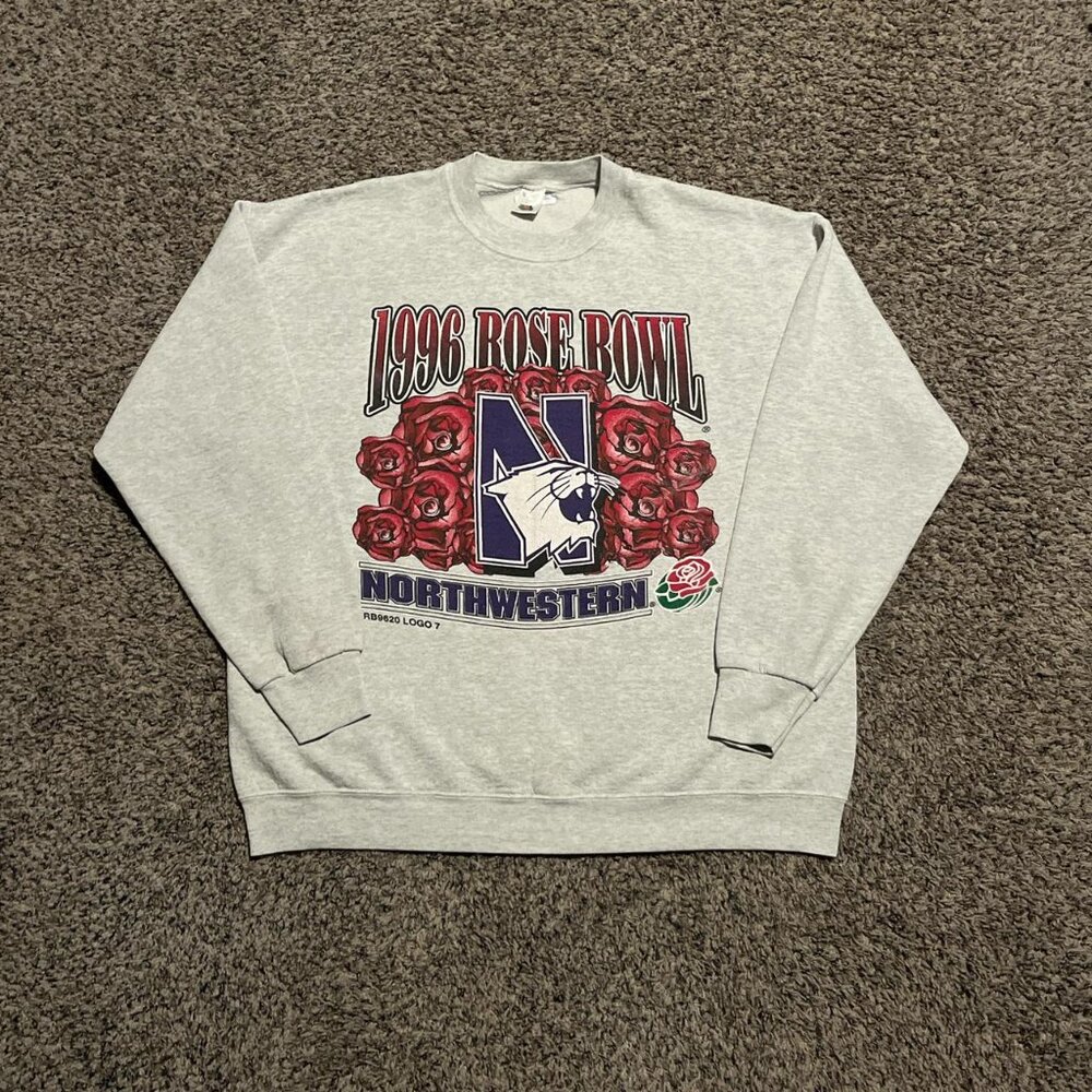 Vintage 90s Northwestern Wildcats Rosebowl Grey Crewneck Sweatshirt